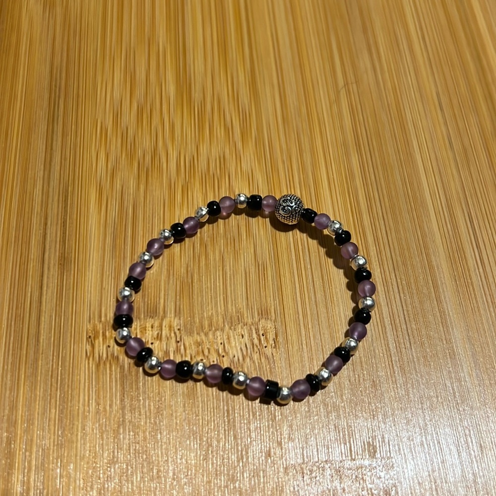 A+++ Graded Amethyst, Black Onyx and .925 Tibetan Silver Bracelet